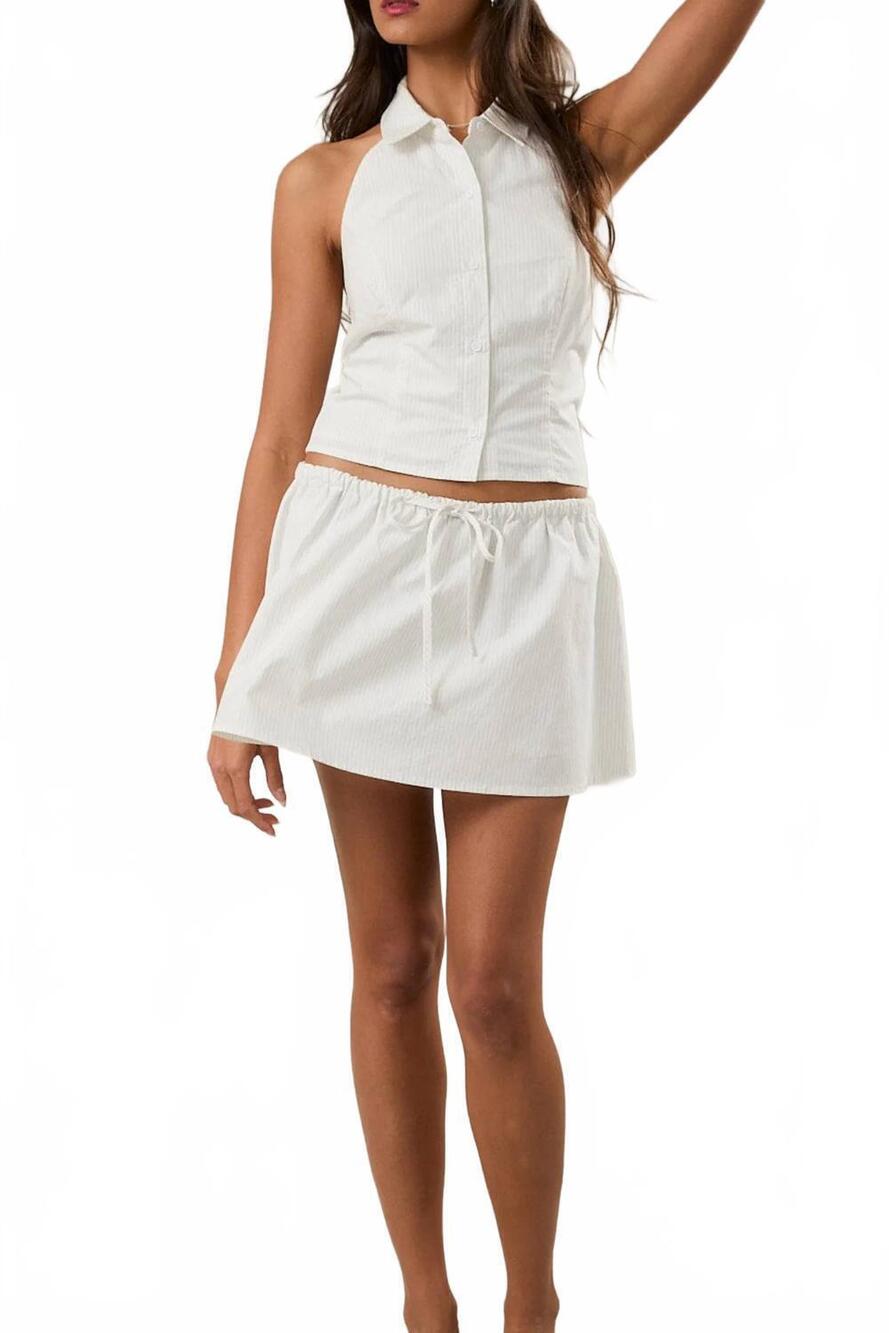 NEW LE LIS serena collard top in white black striped